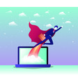 businessman with hero coat flying in laptop vector image