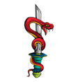 snake with sword old school tattoo style vector image
