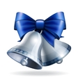 silver bells with blue ribbon vector image vector image