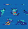 cute cartoon hammerhead sharks blue vector image vector image