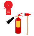 fire extinguisher alarm bell and axe vector image