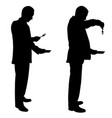 silhouettes of men with plates and forks vector image vector image