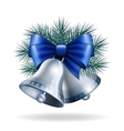 silver bells with blue ribbon vector image vector image