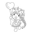 cute baby unicorn playing with heart shape ballon vector image vector image