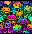 bright rainbow halloween pattern with pumpkins vector image vector image