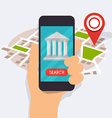 hand holding mobile smart phone with app vector image