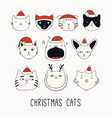 cute christmas cat doodles vector image vector image