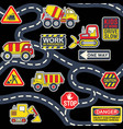 cute heavy equipment machinery street map vector image