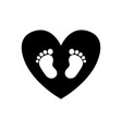 baby footprints inside of black heart icon vector image