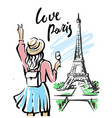 eiffel tower and women with glass france sketch vector image vector image