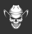 vintage monochrome skull in cowboy hat vector image vector image