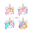 set of cute cartoon unicorns on a white background vector image