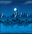 city lights and palm trees at night vector image vector image