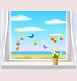 easter window with colored eggs and birds vector image vector image