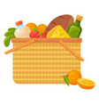 woven basket with food picnic wicker cartoon icon vector image vector image