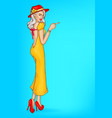 glamour girl with freckles points direction vector image