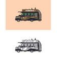 vintage bus with tourists two-story old retro vector image