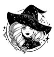 monochrome cute witch wearing hat with stars vector image