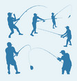 blue fishing man silhouette vector image