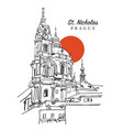 drawing sketch of st nicholas church in prague vector image