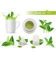hot tea realistic green leaves cups water vector image