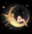 pretty woman sitting on vintage paper crescent vector image