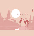 landscape with three herons in the lake at sunset vector image