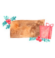 gift box with fern leaves and berry banner vector image