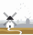 typical spanish windmills road in the foreground vector image