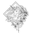 head unicorn with lily flowers coloring vector image vector image