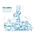 blue water cascade splash and ice crystal cubes vector image
