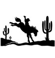 cowboy driving wild horse black silhouette vector image vector image