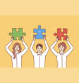 man and women employees startup demonstrate jigsaw vector image vector image