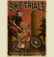 colourful poster a skeleton is jumping on bike vector image