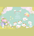 cute cartoon lambs and bunnies celebrating easter vector image vector image