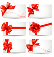 set of gift card notes with red bows and ribbons vector image