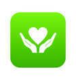 hands holding heart icon digital green vector image vector image