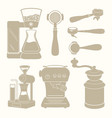 brown coffee equipment silhouette vector image