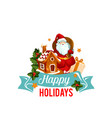 christmas badge of santa with gift bag and cookie vector image