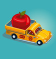 food delivery concept retro pickup car with fruit vector image vector image