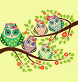 bright cute cartoon owls sit on flowering vector image