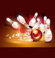 bowling game strike over dark red background vector image vector image