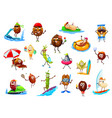cartoon nuts and beans on summer vacation relax vector image vector image