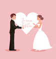 bride and groom holding heart wedding card vector image vector image