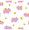 seamless pattern with lilac rhinos and flowers vector image vector image