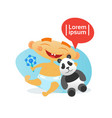 cute baby boy happy embracing panda bear toy vector image
