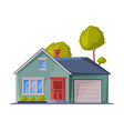 green small cottage facade with garage city vector image