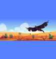 black eagle over desert landscape falcon or hawk vector image vector image