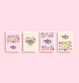 happy mothers day pink flower heart card set vector image vector image