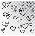 hearts hand drawn set isolated design elements vector image vector image